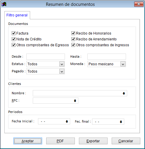 FactureX FE - Resumen de documentos